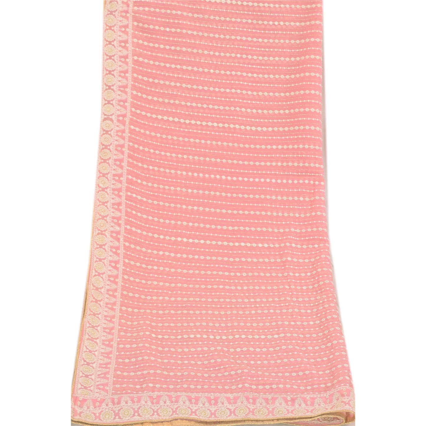 Sanskriti Vintage Long Dupatta/Stole Georgette Pink Hand Embroidered Scarf Veil