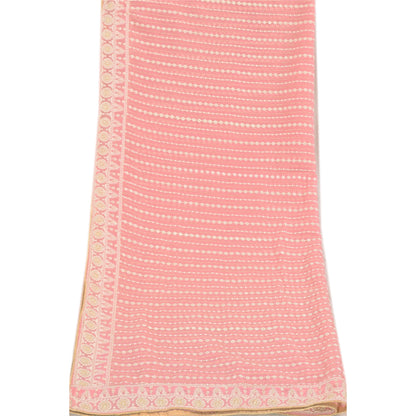 Sanskriti Vintage Long Dupatta/Stole Georgette Pink Hand Embroidered Scarf Veil