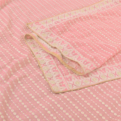 Sanskriti Vintage Long Dupatta/Stole Georgette Pink Hand Embroidered Scarf Veil