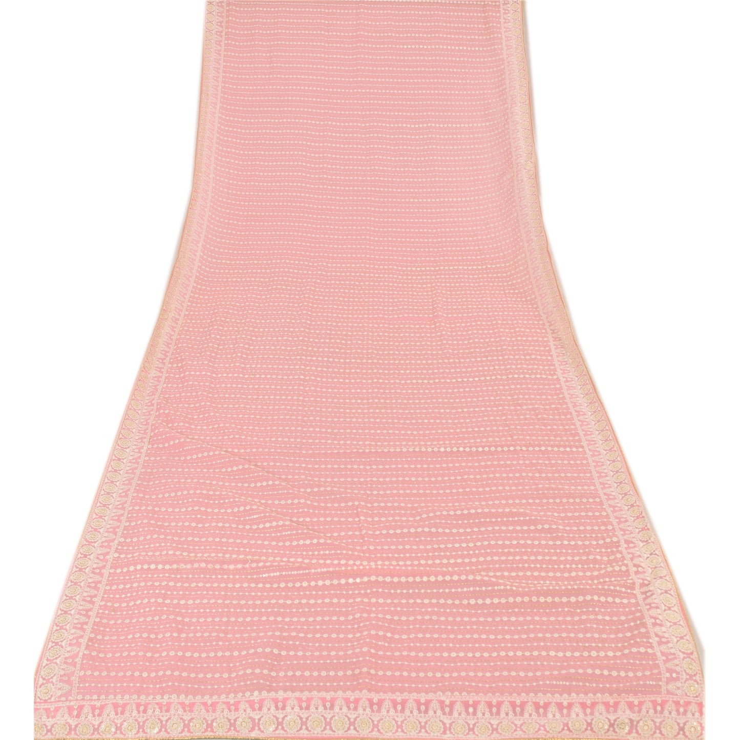 Sanskriti Vintage Long Dupatta/Stole Georgette Pink Hand Embroidered Scarf Veil