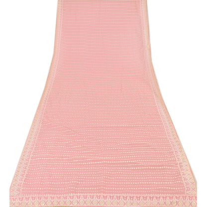 Sanskriti Vintage Long Dupatta/Stole Georgette Pink Hand Embroidered Scarf Veil