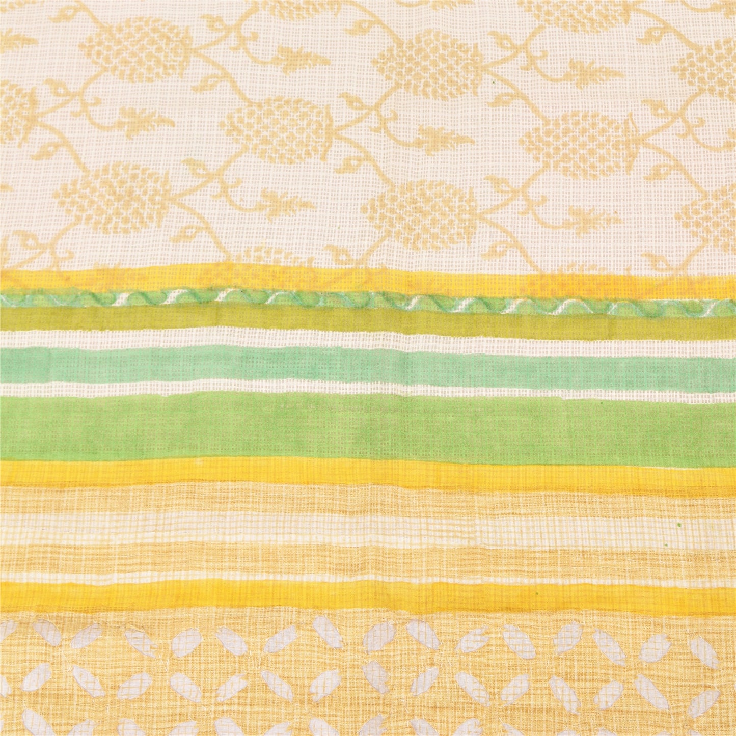 Sanskriti Vintage Long Dupatta/Stole Ivory Kota Woven Blend Cotton Scarf Veil