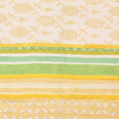 Sanskriti Vintage Long Dupatta/Stole Ivory Kota Woven Blend Cotton Scarf Veil