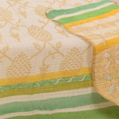 Sanskriti Vintage Long Dupatta/Stole Ivory Kota Woven Blend Cotton Scarf Veil