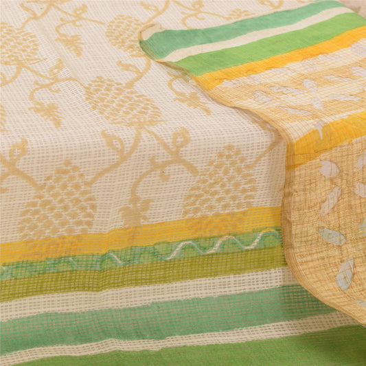 Sanskriti Vintage Long Dupatta/Stole Ivory Kota Woven Blend Cotton Scarf Veil