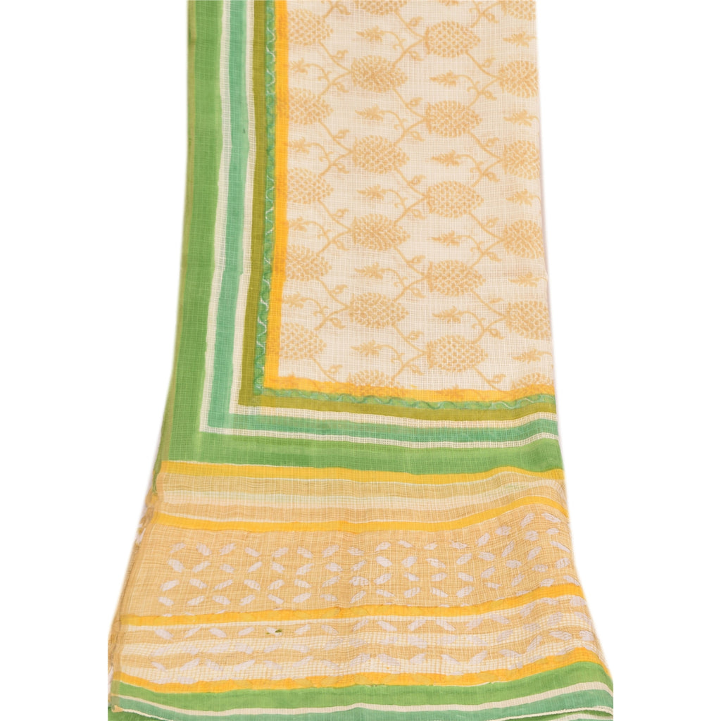 Sanskriti Vintage Long Dupatta/Stole Ivory Kota Woven Blend Cotton Scarf Veil