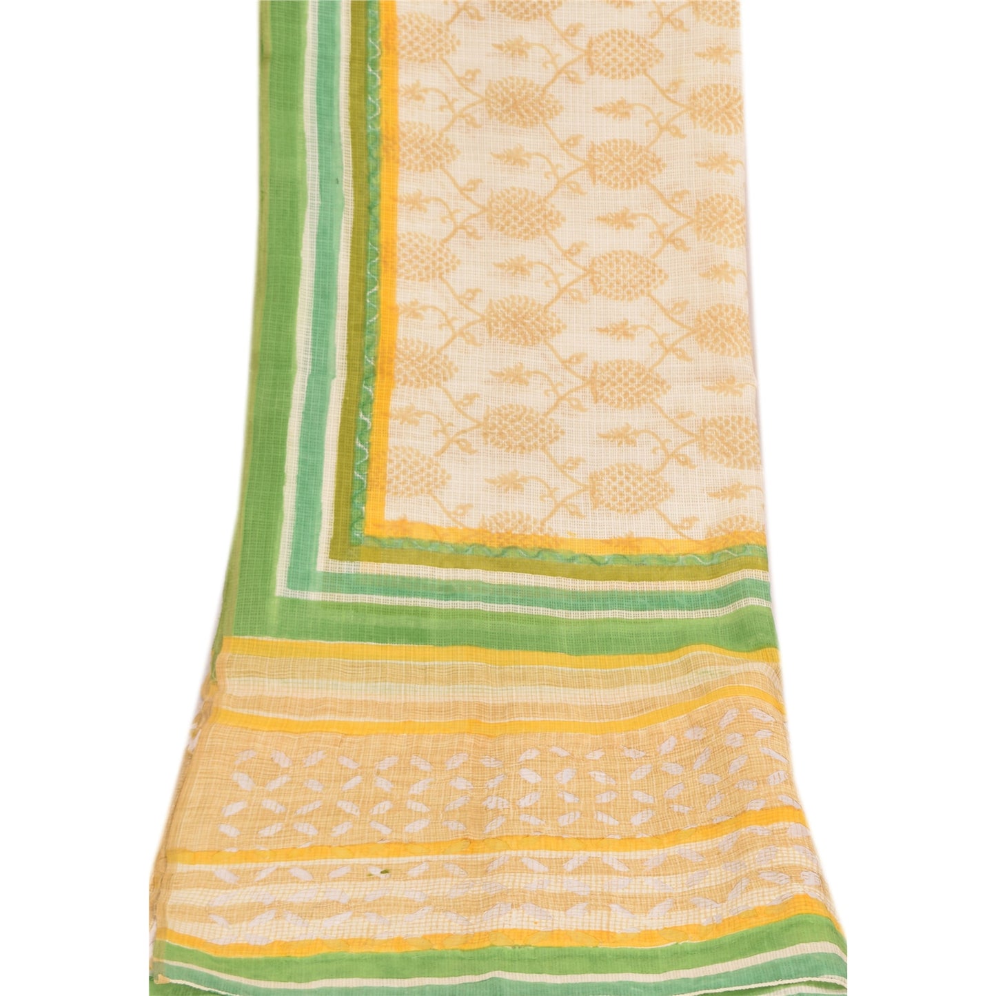 Sanskriti Vintage Long Dupatta/Stole Ivory Kota Woven Blend Cotton Scarf Veil