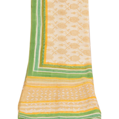 Sanskriti Vintage Long Dupatta/Stole Ivory Kota Woven Blend Cotton Scarf Veil