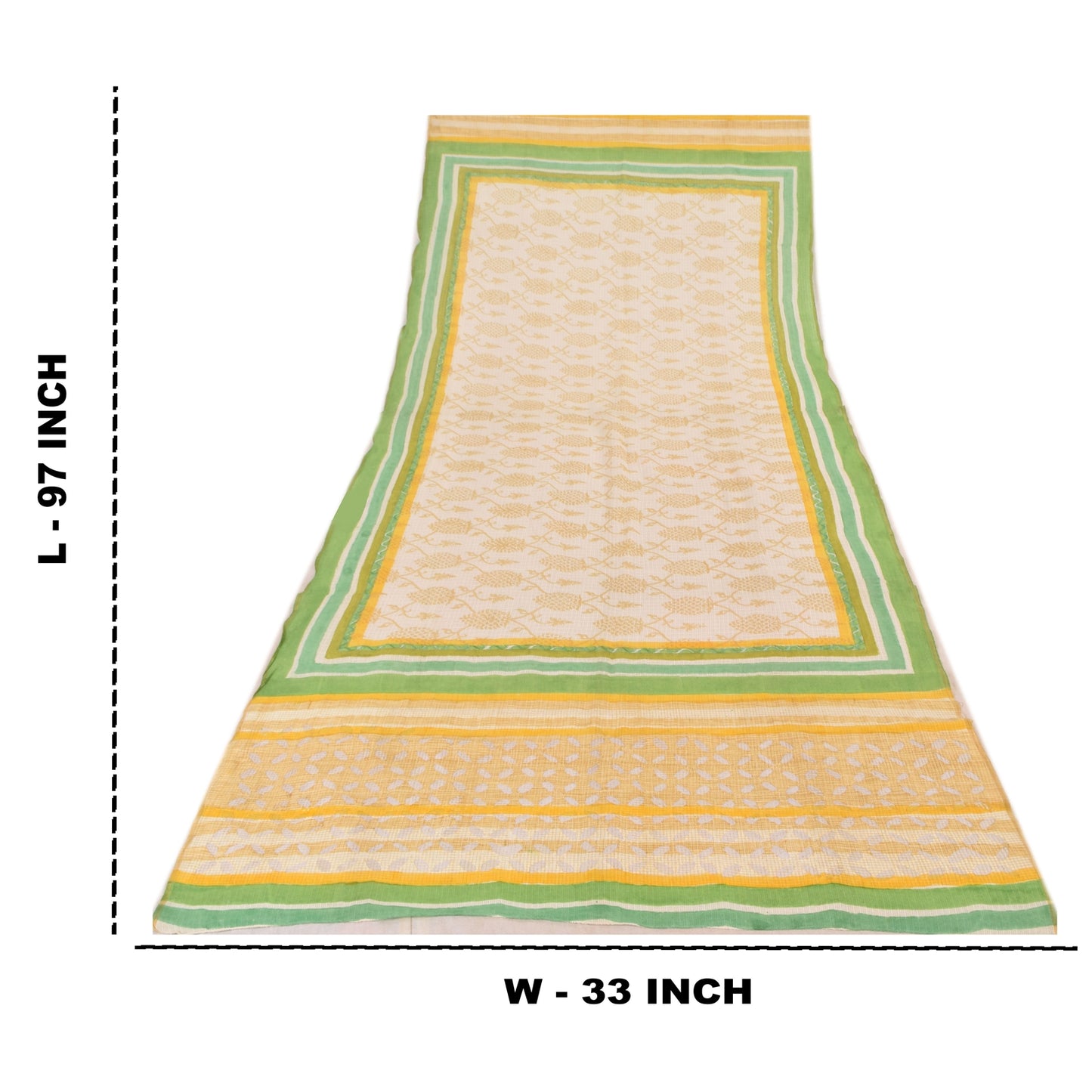 Sanskriti Vintage Long Dupatta/Stole Ivory Kota Woven Blend Cotton Scarf Veil