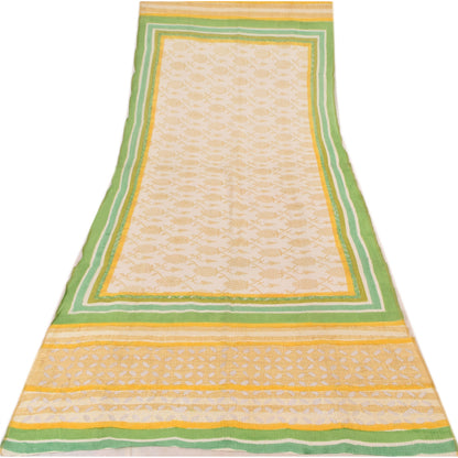 Sanskriti Vintage Long Dupatta/Stole Ivory Kota Woven Blend Cotton Scarf Veil