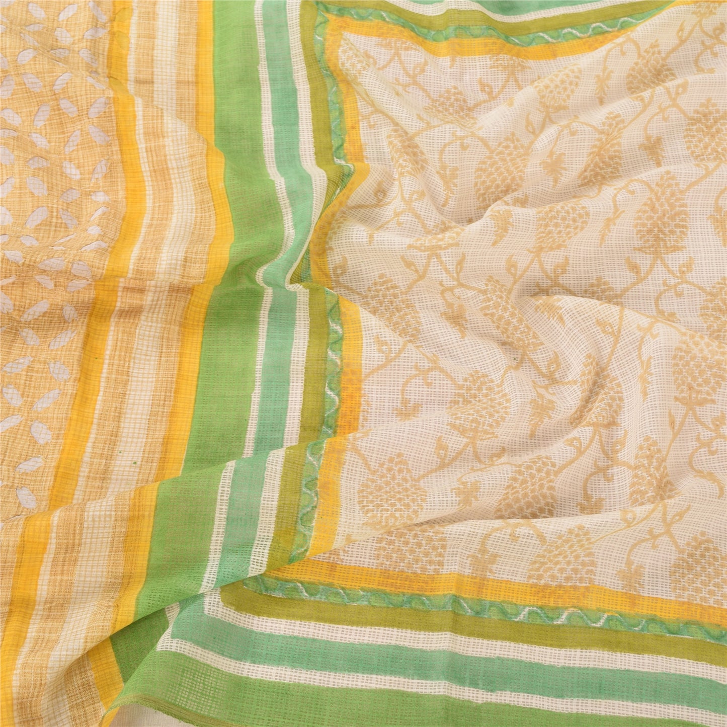 Sanskriti Vintage Long Dupatta/Stole Ivory Kota Woven Blend Cotton Scarf Veil