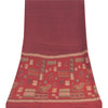 Sanskriti Vintage Long Dupatta/Stole Pure Crepe Silk Dark Red Printed Scarf Veil