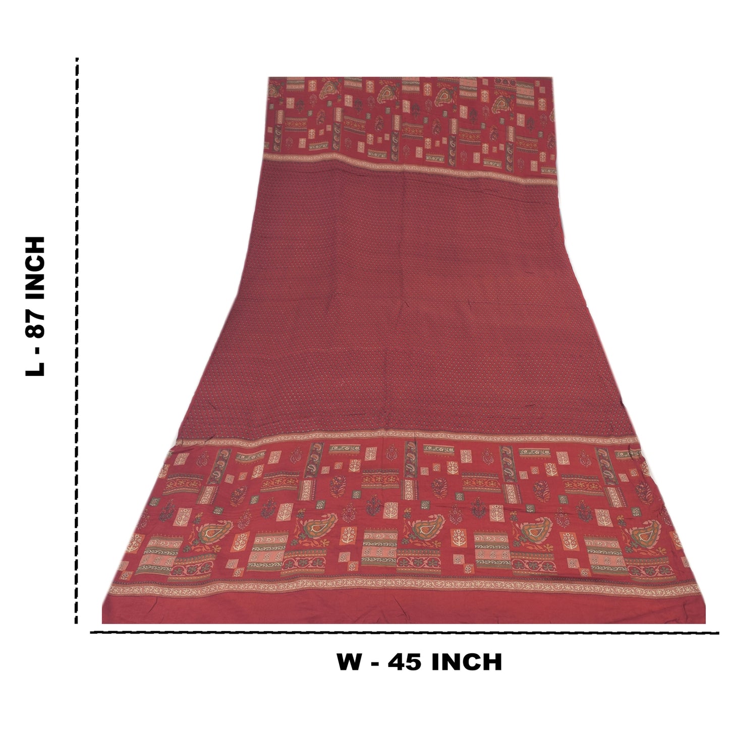 Sanskriti Vintage Long Dupatta/Stole Pure Crepe Silk Dark Red Printed Scarf Veil