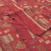 Sanskriti Vintage Long Dupatta/Stole Pure Crepe Silk Dark Red Printed Scarf Veil