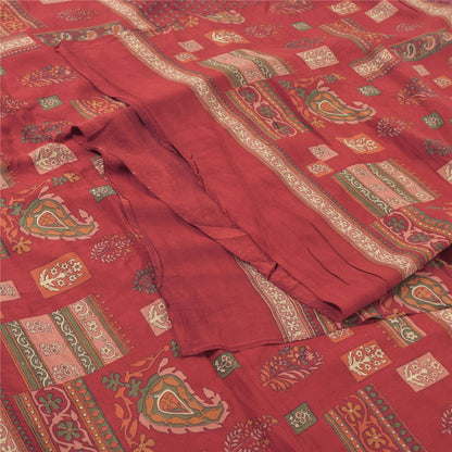 Sanskriti Vintage Long Dupatta/Stole Pure Crepe Silk Dark Red Printed Scarf Veil