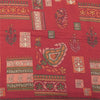 Sanskriti Vintage Long Dupatta/Stole Pure Crepe Silk Dark Red Printed Scarf Veil