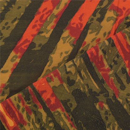 Sanskriti Vintage Olivengrøn Dupatta Lang Stola Ren Crepe Trykt Premium Slør