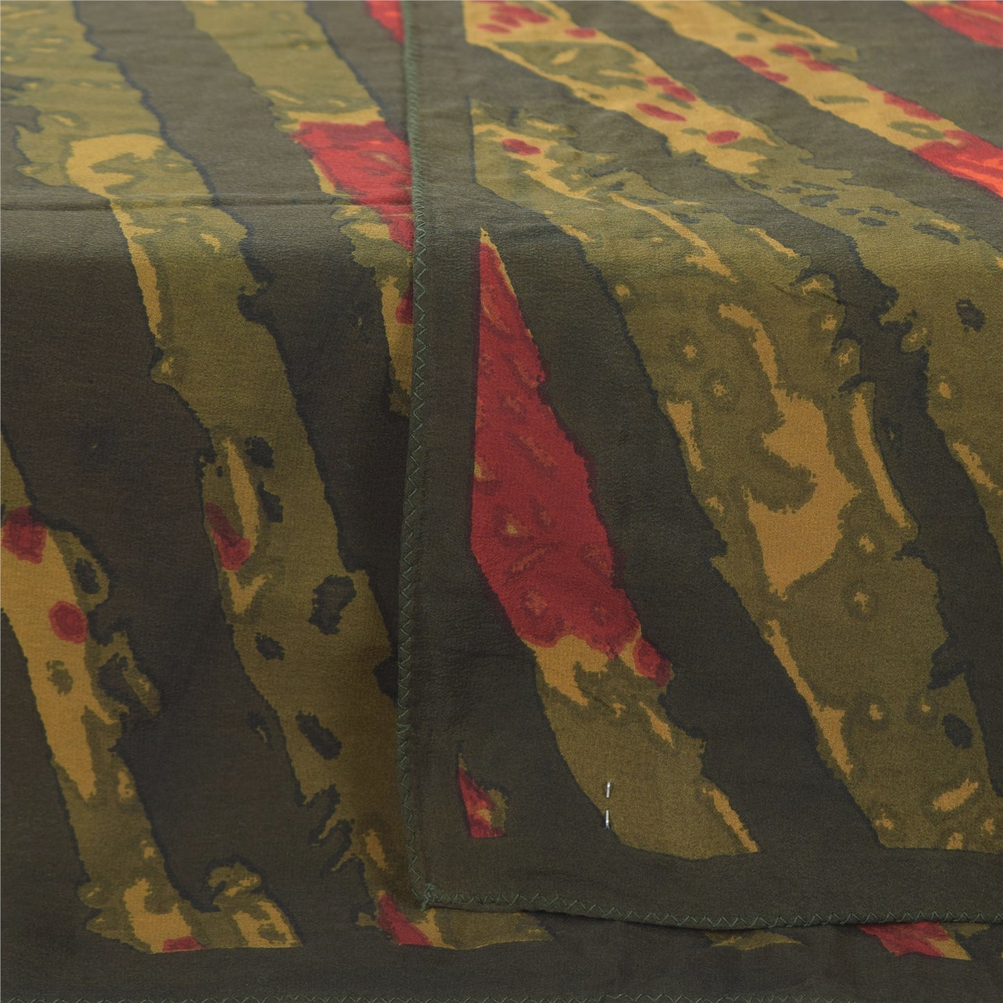 Sanskriti Vintage Olivengrøn Dupatta Lang Stola Ren Crepe Trykt Premium Slør