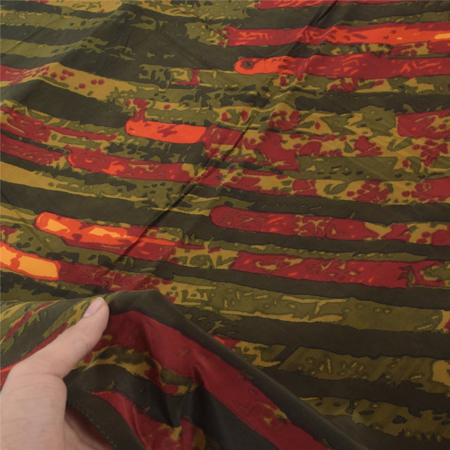 Sanskriti Vintage Olivengrøn Dupatta Lang Stola Ren Crepe Trykt Premium Slør