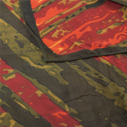 Sanskriti Vintage Olive Green Dupatta Long Stole Pure Crepe Printed Premium Veil