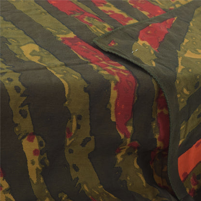 Sanskriti Vintage Olivengrøn Dupatta Lang Stola Ren Crepe Trykt Premium Slør