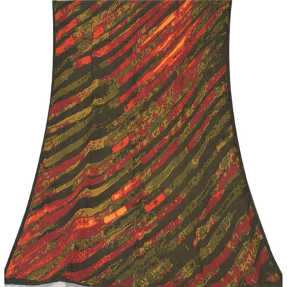 Sanskriti Vintage Olivengrøn Dupatta Lang Stola Ren Crepe Trykt Premium Slør