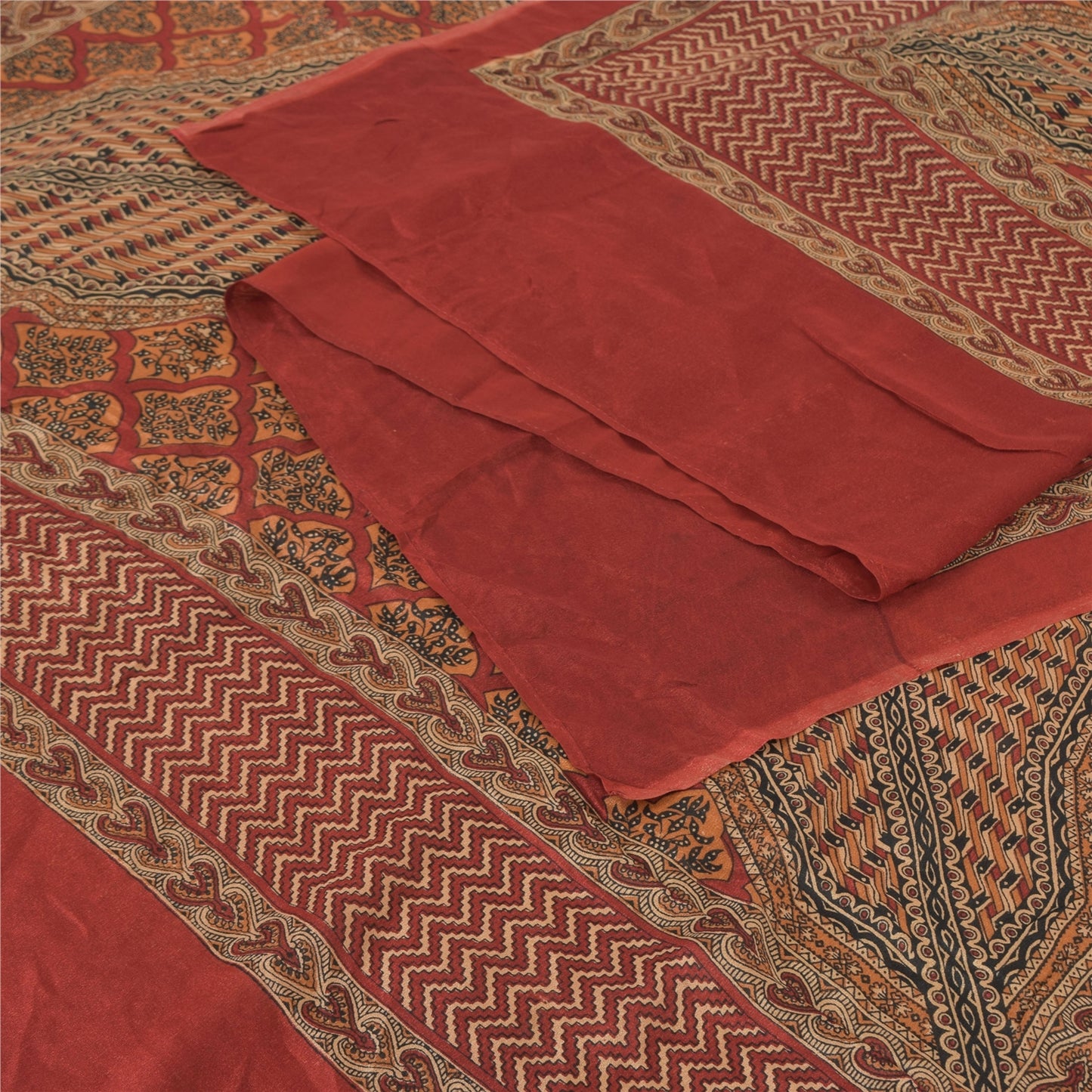 Sanskriti Vintage Mørkerød Dupatta Lang Stole Ren Silke Trykte Premium Tørklæder