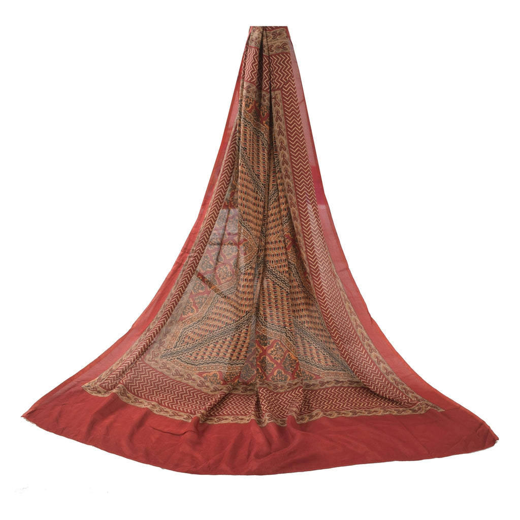 Санскрити Винтаж темно-красный дупатта длинный палантин из чистого шелка с принтом премиум-класса