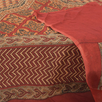 Sanskriti Vintage Mørkerød Dupatta Lang Stole Ren Silke Trykte Premium Tørklæder