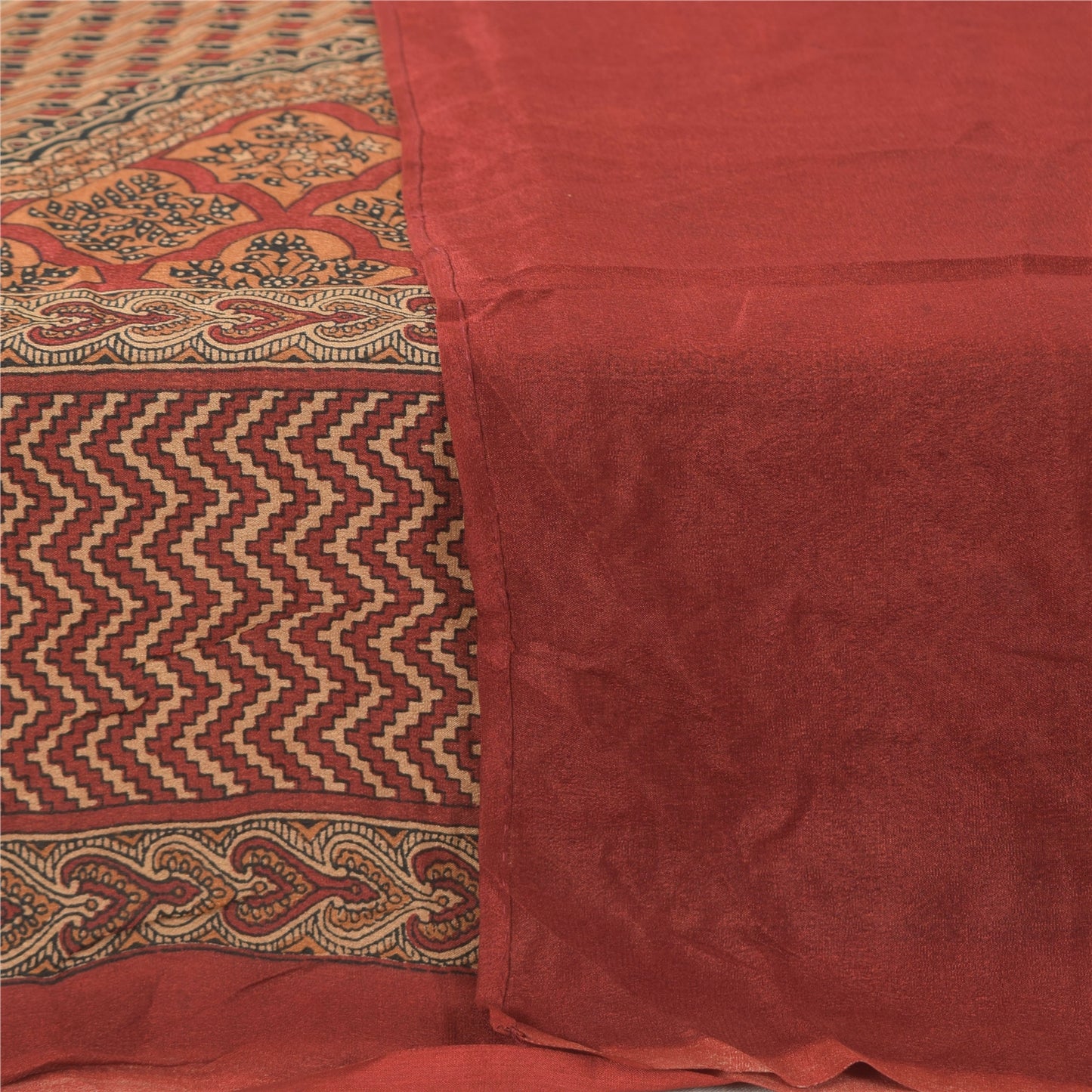 Sanskriti Vintage Mørkerød Dupatta Lang Stole Ren Silke Trykte Premium Tørklæder