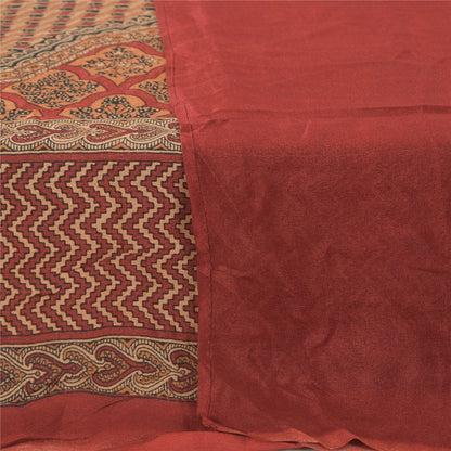 Sanskriti Vintage Mørkerød Dupatta Lang Stole Ren Silke Trykte Premium Tørklæder