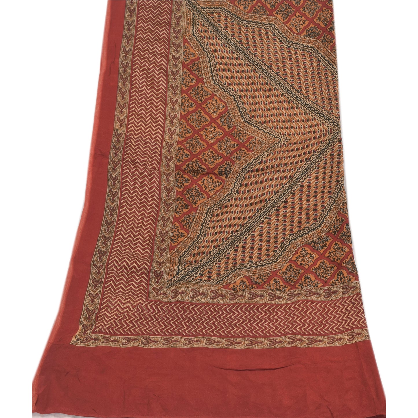 Sanskriti Vintage Mørkerød Dupatta Lang Stole Ren Silke Trykte Premium Tørklæder