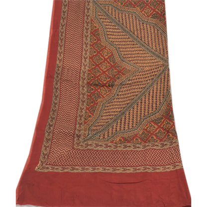 Sanskriti Vintage Mørkerød Dupatta Lang Stole Ren Silke Trykte Premium Tørklæder