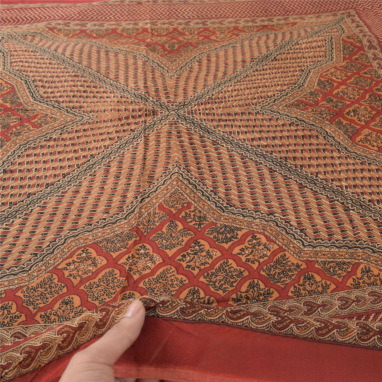 Sanskriti Vintage Mørkerød Dupatta Lang Stole Ren Silke Trykte Premium Tørklæder