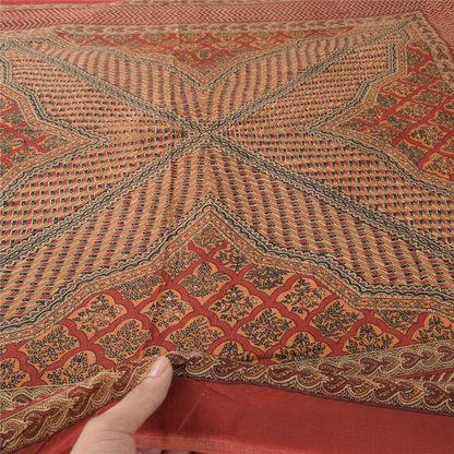 Sanskriti Vintage Mørkerød Dupatta Lang Stole Ren Silke Trykte Premium Tørklæder