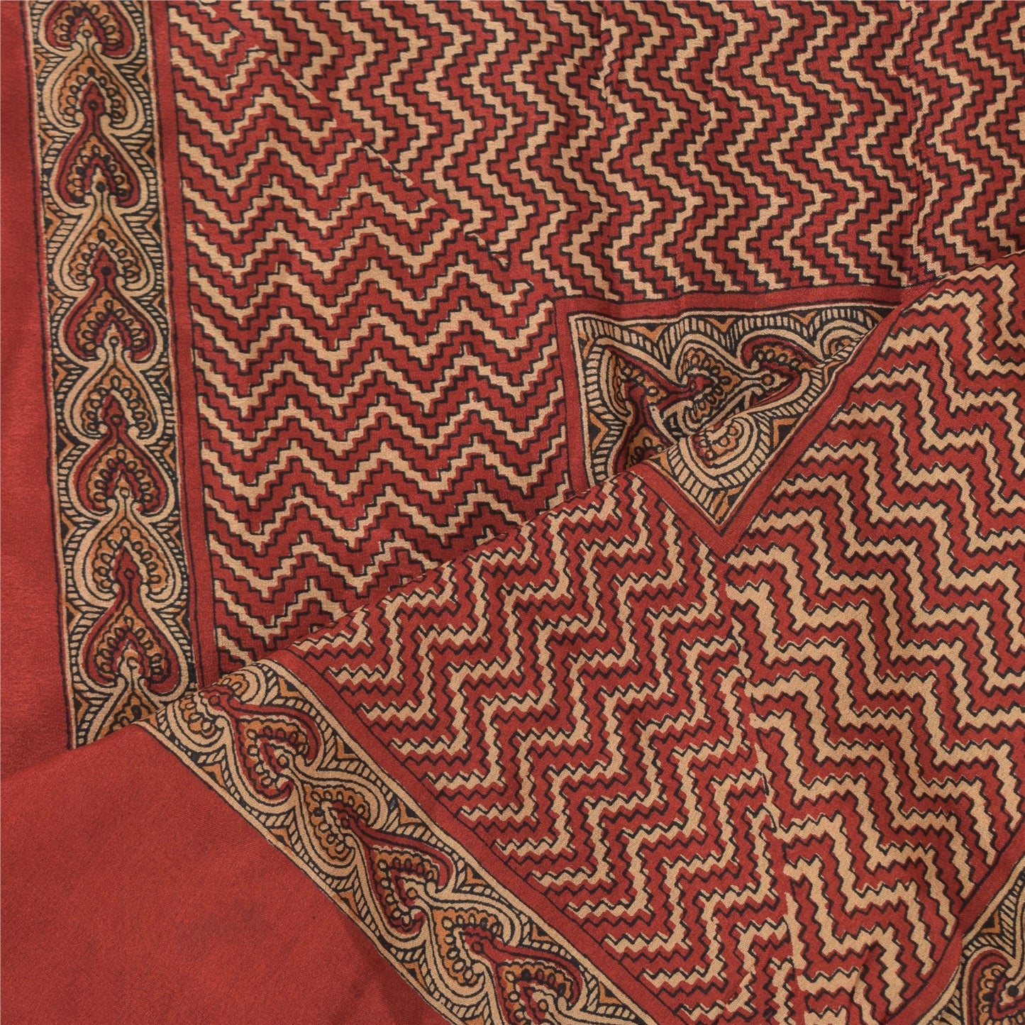 Sanskriti Vintage Mørkerød Dupatta Lang Stole Ren Silke Trykte Premium Tørklæder