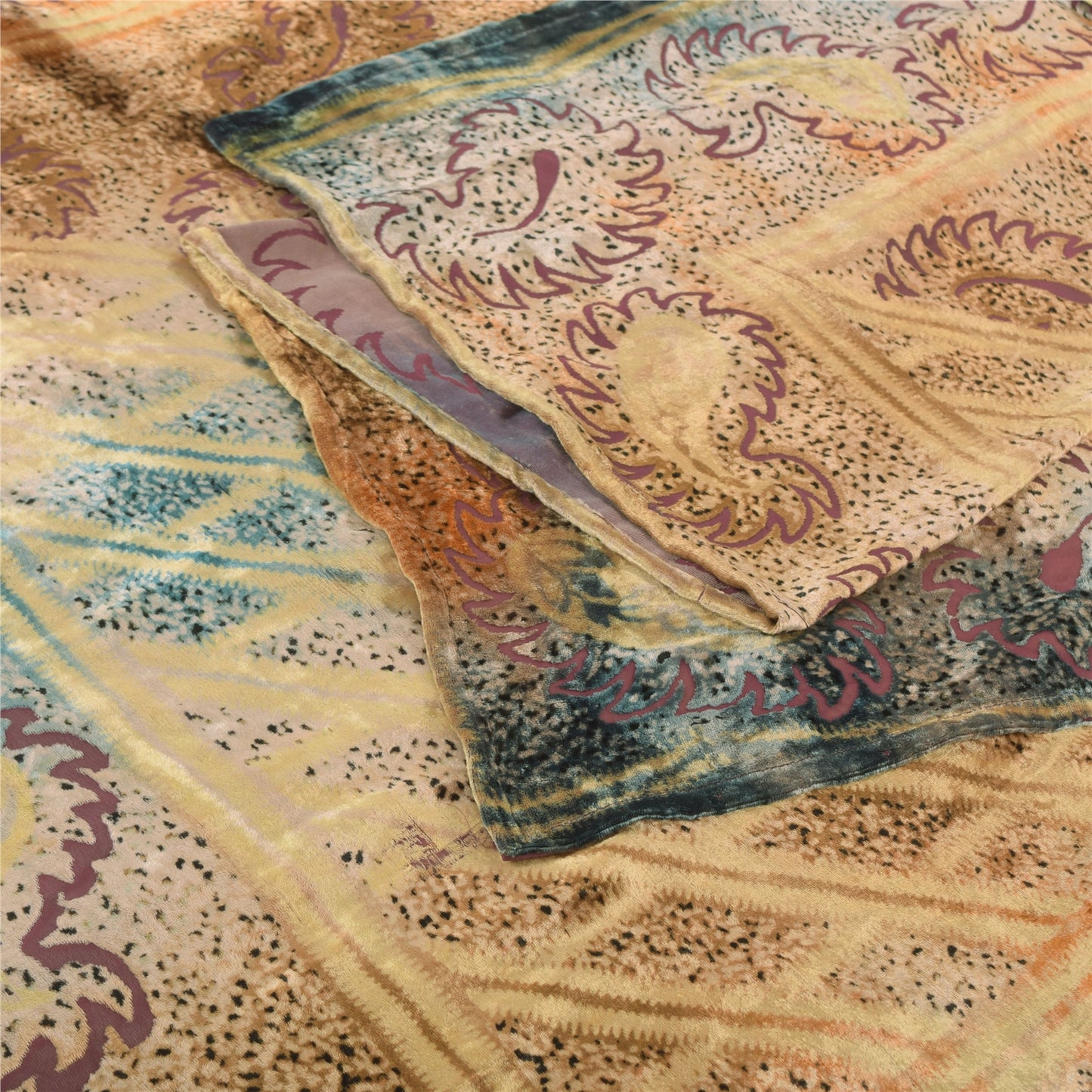 Sanskriti Vintage Blue/Yellow Dupatta Long Stole Velvet Printed Premium Scarves