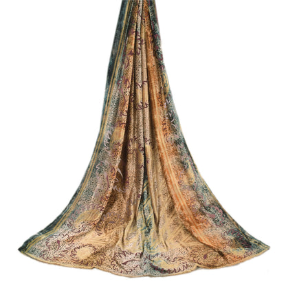 Sanskriti Vintage Blue/Yellow Dupatta Long Stole Velvet Printed Premium Scarves