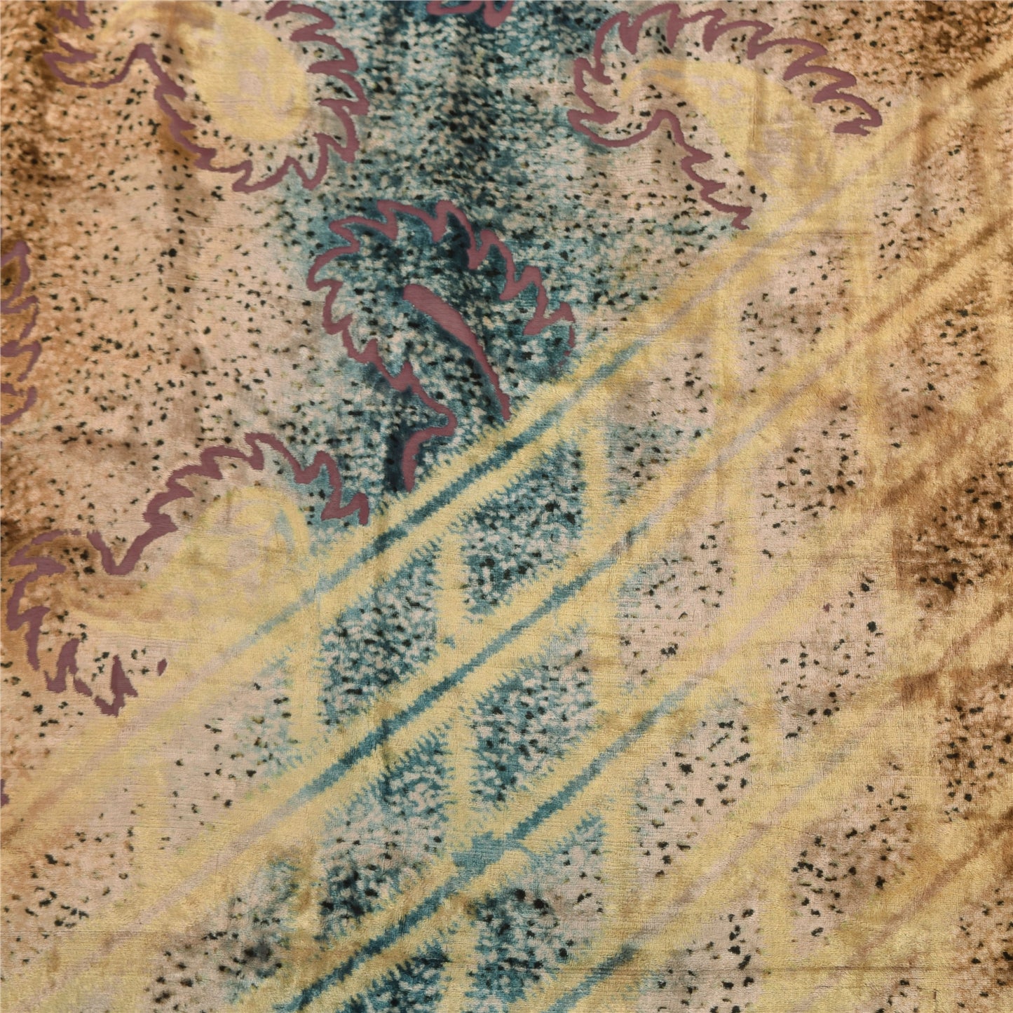 Sanskriti Vintage Blue/Yellow Dupatta Long Stole Velvet Printed Premium Scarves