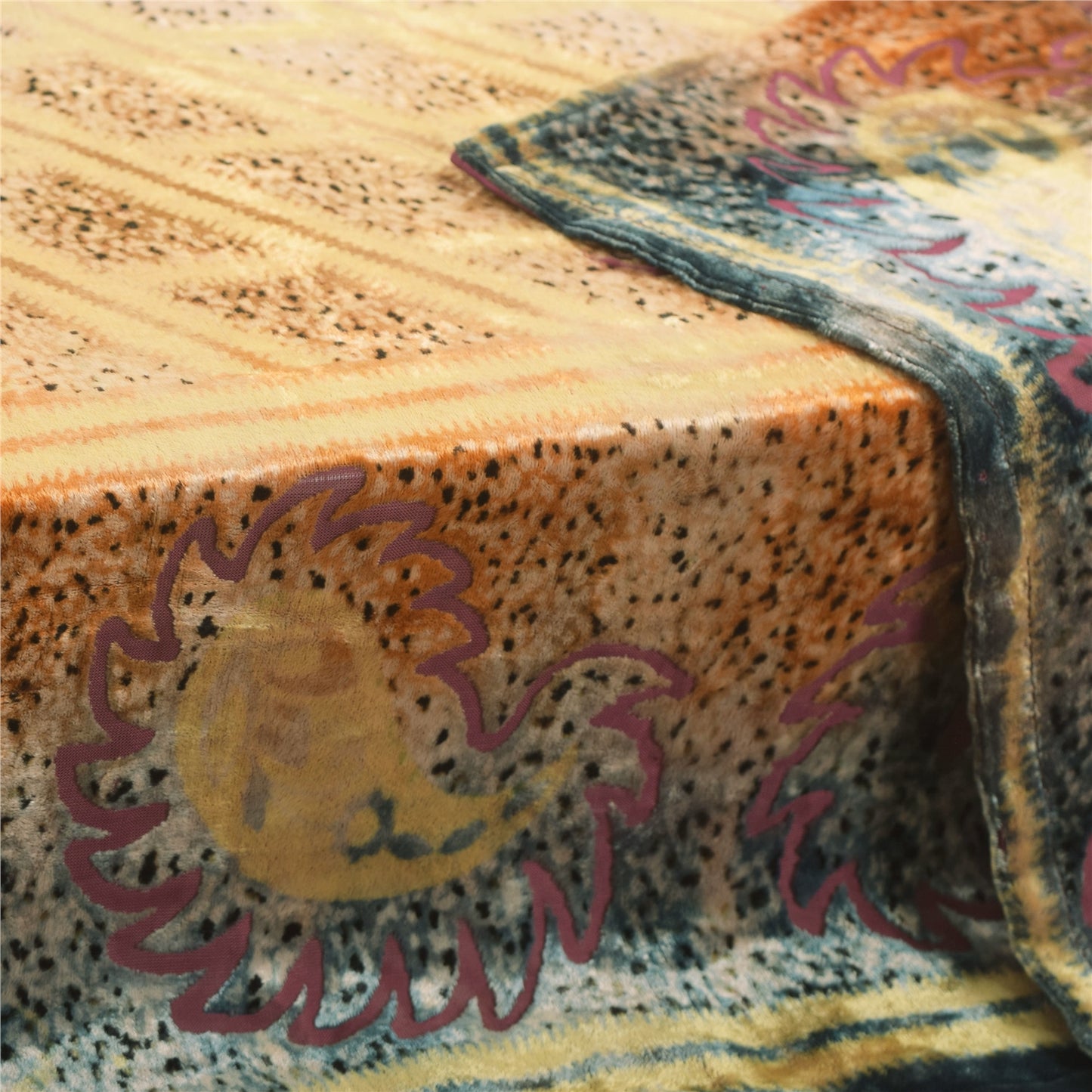 Sanskriti Vintage Blue/Yellow Dupatta Long Stole Velvet Printed Premium Scarves