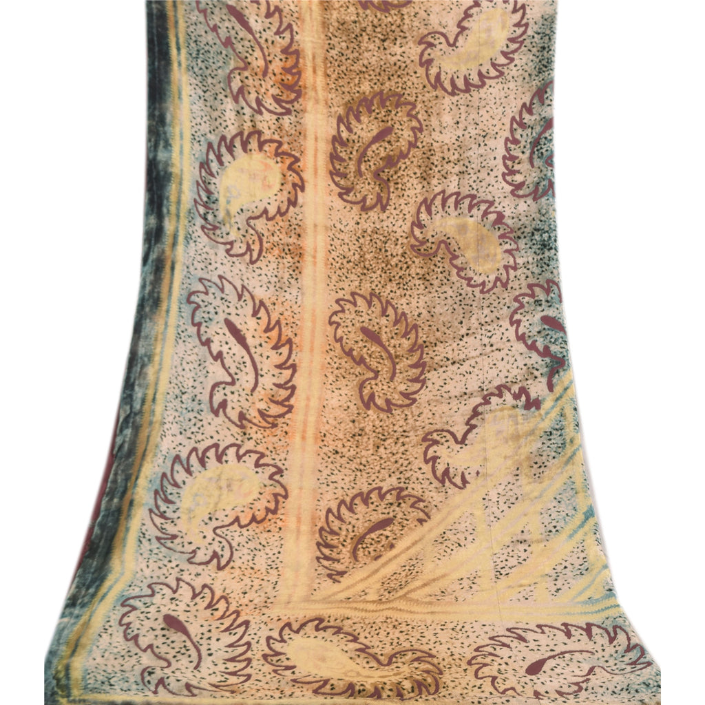 Sanskriti Vintage Blue/Yellow Dupatta Long Stole Velvet Printed Premium Scarves