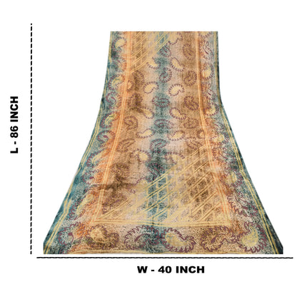 Sanskriti Vintage Blue/Yellow Dupatta Long Stole Velvet Printed Premium Scarves