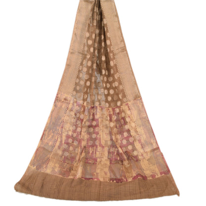 Санскрити Винтаж Коричневый Дупатта Длинный Палантин Смесовый Хлопок Тканый Набивной Накидка Фата