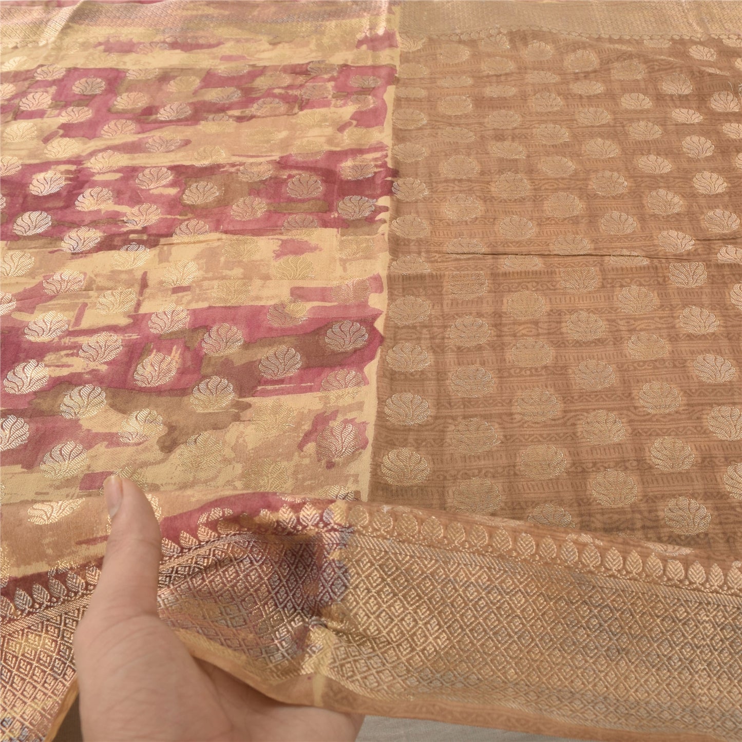 Санскрити Винтаж Коричневый Дупатта Длинный Палантин Смесовый Хлопок Тканый Набивной Накидка Фата