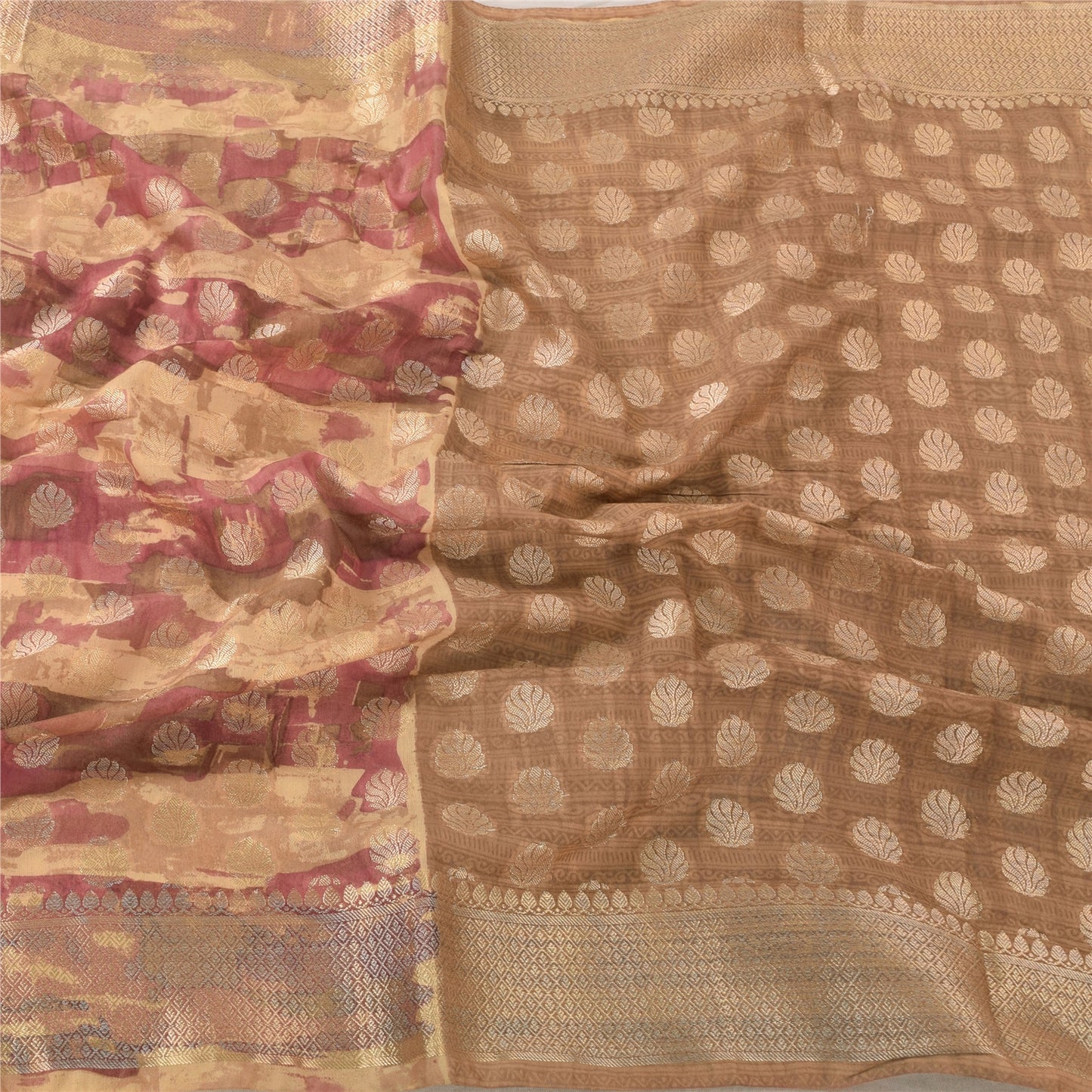 Санскрити Винтаж Коричневый Дупатта Длинный Палантин Смесовый Хлопок Тканый Набивной Накидка Фата