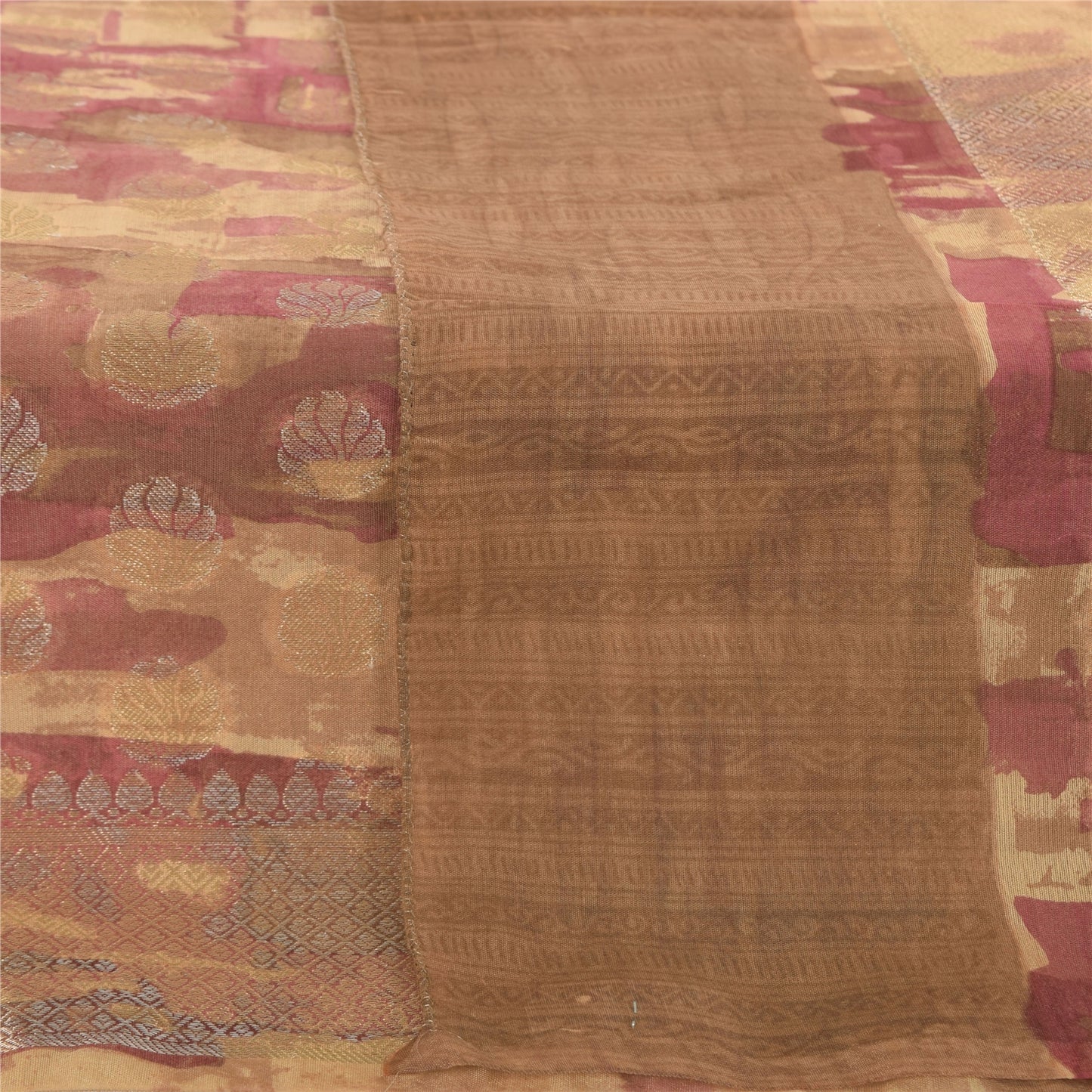 Санскрити Винтаж Коричневый Дупатта Длинный Палантин Смесовый Хлопок Тканый Набивной Накидка Фата