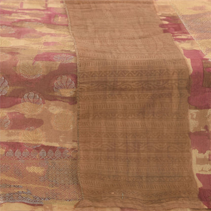 Санскрити Винтаж Коричневый Дупатта Длинный Палантин Смесовый Хлопок Тканый Набивной Накидка Фата