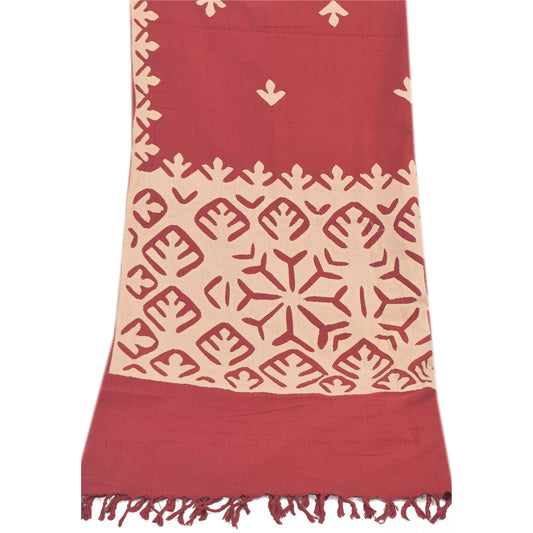 Sanskriti Vintage Red  Dupatta Long Stole Pure Cotton Applique Premium Scarves