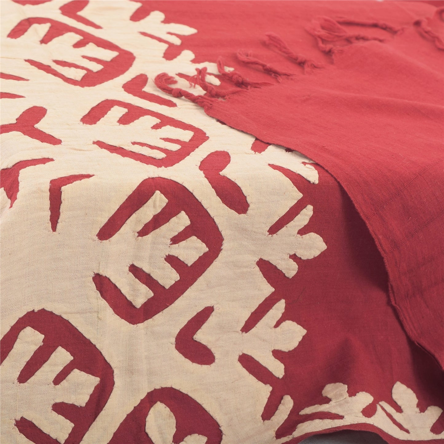 Sanskriti Vintage Red  Dupatta Long Stole Pure Cotton Applique Premium Scarves