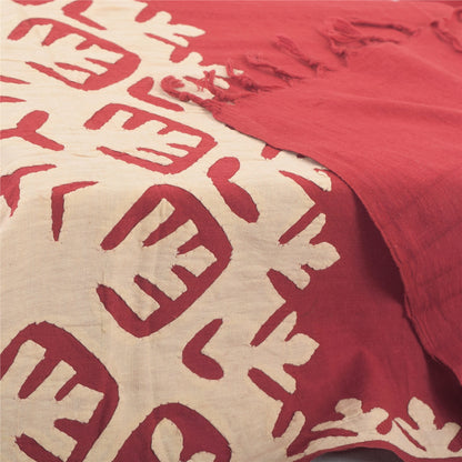 Sanskriti Vintage Red  Dupatta Long Stole Pure Cotton Applique Premium Scarves